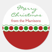 Sticker Rond Balises cadeaux de Noël Pois rouge et vert (Devant)