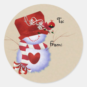 Sticker Rond Balises cadeaux de Noël Snowman