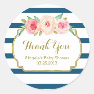 Sticker Rond Balises de marine Baby shower floral rose Favorise
