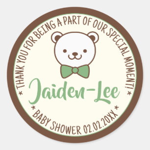 Sticker Rond Balises du Baby shower d'ours en peluche Vintage