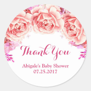 Sticker Rond Balises Fleur Baby shower Rose Blanc Favoriser