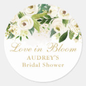 Sticker Rond Balises Fleur Florale Blanche et Or Merci Favorise (Devant)