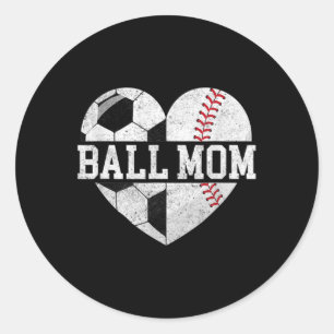Sticker Rond Ball Maman Coeur Amusant Baseball Soccer Maman