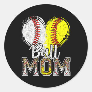 Sticker Rond Ball Maman Heart Baseball Softball Mama Femmes Mèr