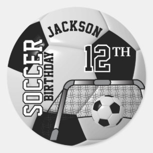 Sticker Rond Balle de football noir et blanc pour anniversaire