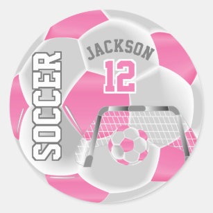 Sticker Rond Balle de football rose et blanc