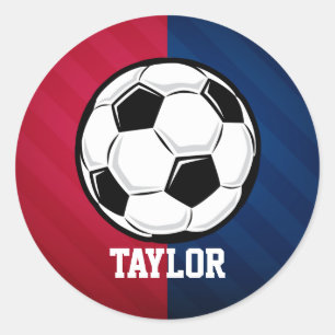 Sticker Rond Balle de football ; rouge, blanc et bleu