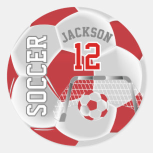 Sticker Rond Balle de football rouge et blanc