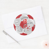 Sticker Rond Balle de football rouge et blanc (Enveloppe)