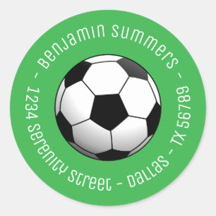 Sticker Rond Balle de football sur fond vert avec texte personn