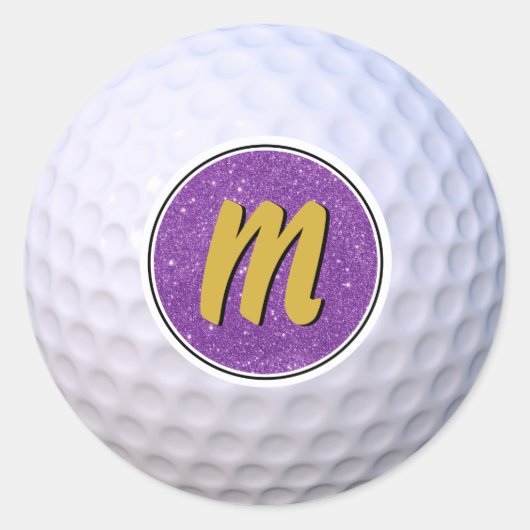 Sticker Rond Balle de golf personnalisable Monogramme violet &  (Devant)