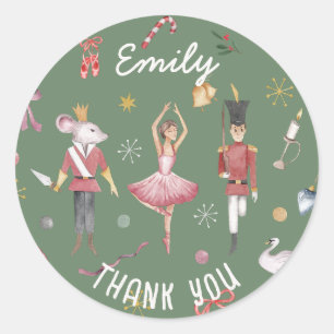 Sticker Rond Ballerina Ballet Nutcracker Merci d'anniversaire