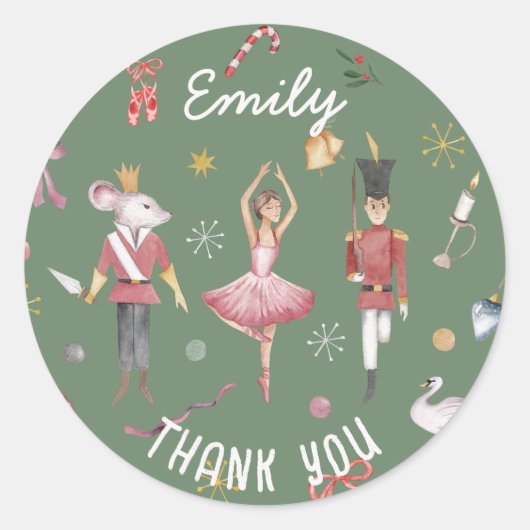 Sticker Rond Ballerina Ballet Nutcracker Merci d'anniversaire (Devant)