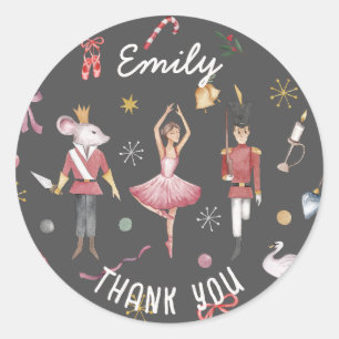 Sticker Rond Ballerina Ballet Nutcracker Merci d'anniversaire
