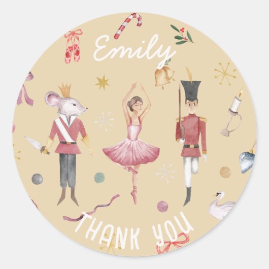 Sticker Rond Ballerina Ballet Nutcracker Merci d'anniversaire (Devant)