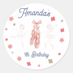 Sticker Rond Ballerina Ballet rose Motif Anniversaire