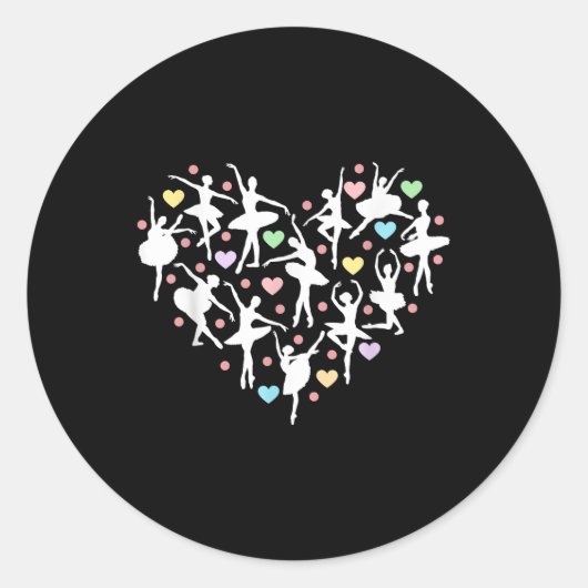 Sticker Rond Ballerina Danseuse Coeur Valentines Professeur Dan (Devant)