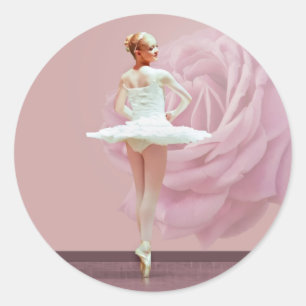 Sticker Rond Ballerina en blanc avec Rose rose