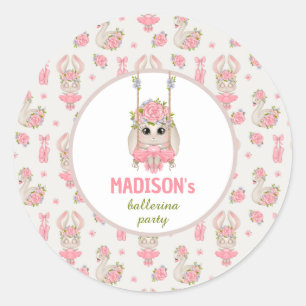 Sticker Rond Ballerina fête rose floral lapin fille anniversair