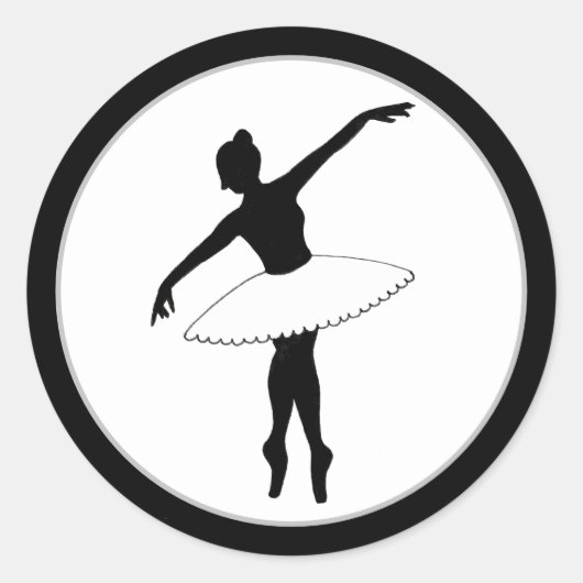 Sticker Rond Ballerina Neon Danseur de ballet Silhouette Noir (Devant)
