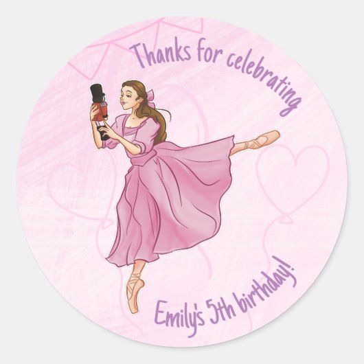 Sticker Rond Ballerina Nutcracker Anniversaire - Nom personnali (Devant)