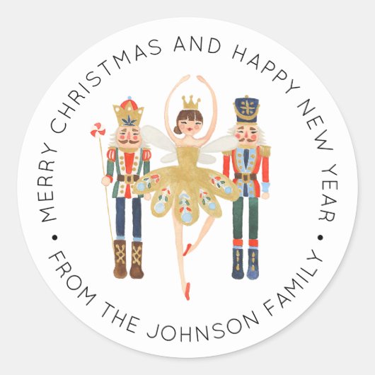 Sticker Rond Ballerina Nutcracker Noël Vacances Classic Rou (Devant)