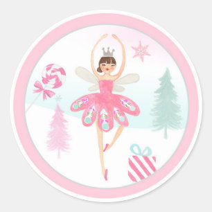Sticker Rond Ballerina Nutcracker Rose Girl Anniversaire Cupcak