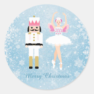 Sticker Rond Ballerina & Nutcracker sur le bleu de Noël