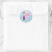 Sticker Rond Ballerina & Nutcracker sur le bleu de Noël (Sac)