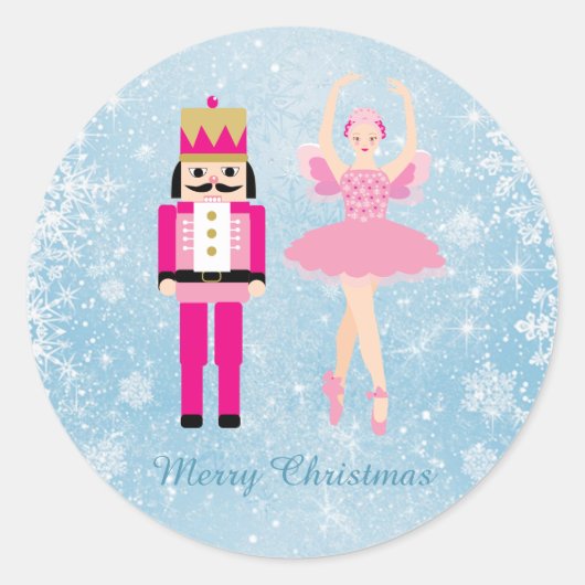 Sticker Rond Ballerina & Nutcracker sur le bleu de Noël (Devant)