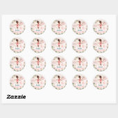 Sticker Rond Ballerina Peau foncée rose Turquoise Floral Annive (Feuille)