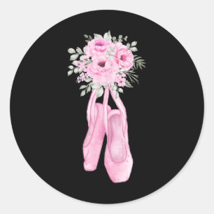 Sticker Rond Ballerina Pointe Chaussures Fleurs Ballet Danseur