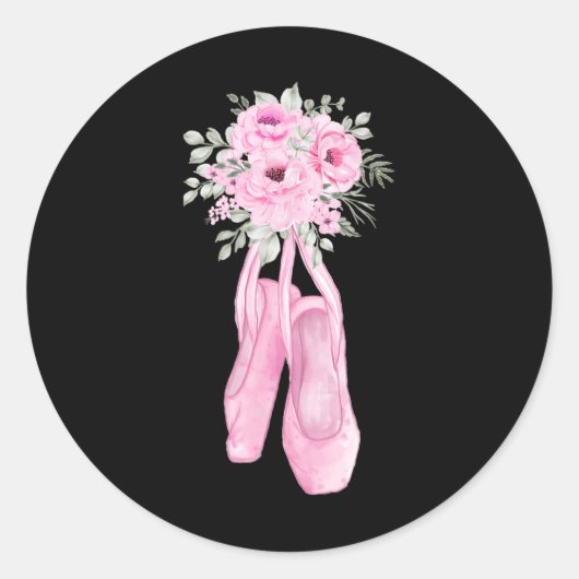 Sticker Rond Ballerina Pointe Chaussures Fleurs Ballet Danseur  (Devant)