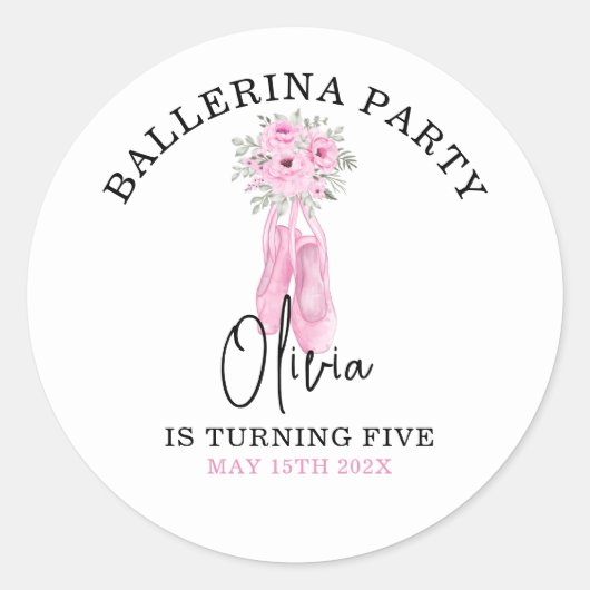 Sticker Rond Ballerina rose adorable fête d'anniversaire (Devant)