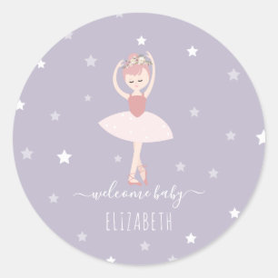Sticker Rond Ballerina Stars Purple Baby Girl Baby shower