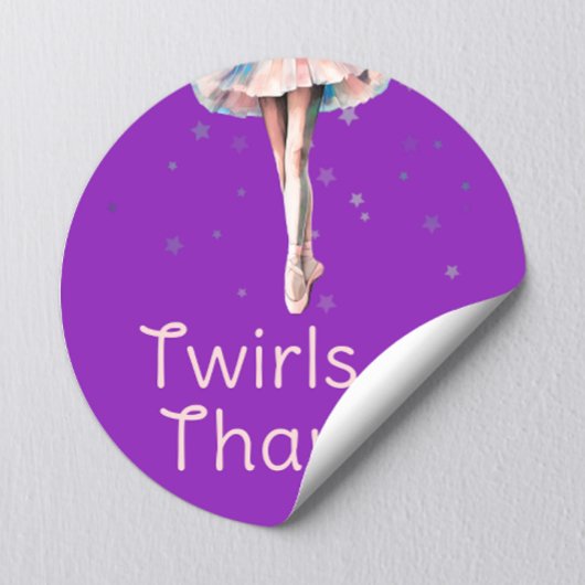 Sticker Rond Ballerina Tutu, Mignonne Danse Rose Sur Violet