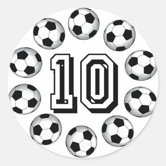 STICKER ROND BALLES DE FOOTBALL ET NUMÉRO 10 (Devant)