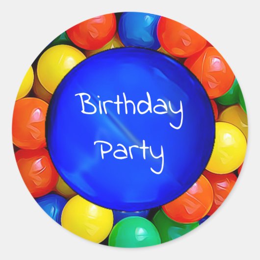 Sticker Rond Balles gonflables phoques Anniversaire ou Invitati (Devant)
