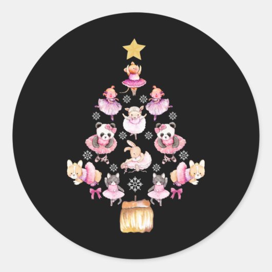 Sticker Rond Ballet Animaux Ballerina sapin de Noël (Devant)