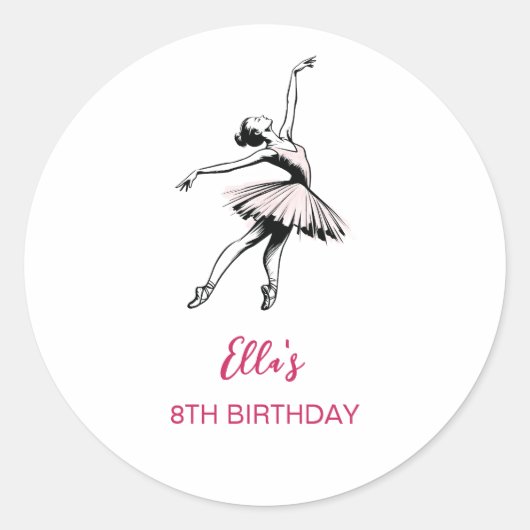 Sticker Rond Ballet Ballerina Fille de fête d'anniversaire (Devant)