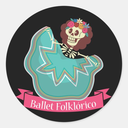 Sticker Rond Ballet Folklorico Mexican Sugar Skull Ballet Dance (Devant)