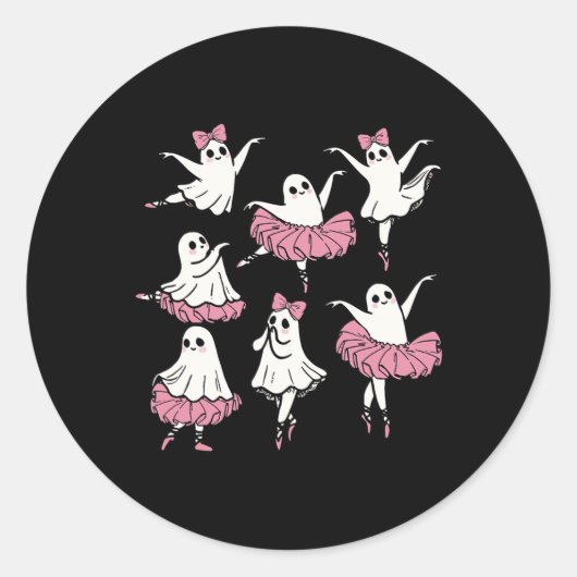 Sticker Rond Ballet Ghost Dancer Cute Boo Danser Halloween (Devant)