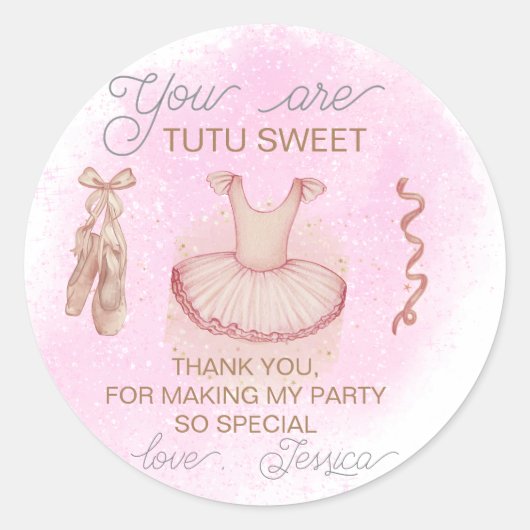Sticker Rond Ballet rose anniversaire merci pour (Devant)