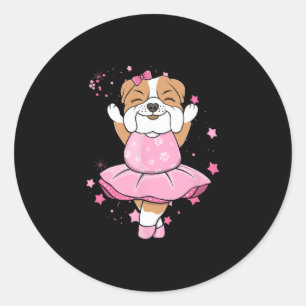 Sticker Rond Ballett de chien de chien de chien rose Ballerina 