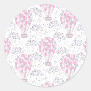 Sticker Rond Ballon à air chaud avec ballons de fête en rose