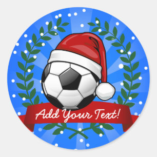Sticker Rond Ballon de football portant Noël de casquette de