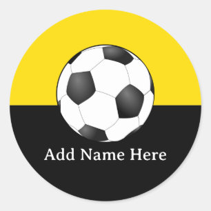 Sticker Rond Ballon de football sur fond jaune et noir
