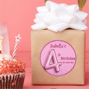 Sticker Rond Ballon rose pailleté mignon n°4 fille 4ème anniver