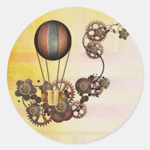 Sticker Rond Ballon Steampunk Antique Jaune