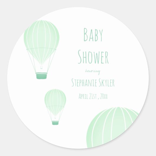 Sticker Rond Ballons à air chaud vert | BABY SHOWER (Devant)